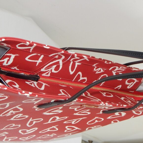 Kate Spade Margareta Shore Street Lipstick Hearts Large Top Zip Tote Bag Red NWT - Picture 6 of 10